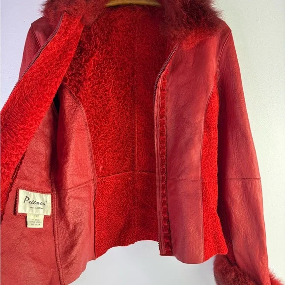 Vintage Pellacci European Sheepskin shearling faux fur fluffy sleeves jacket L